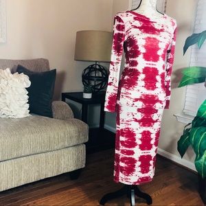 Cream/Red Tie Dye Midi Dress